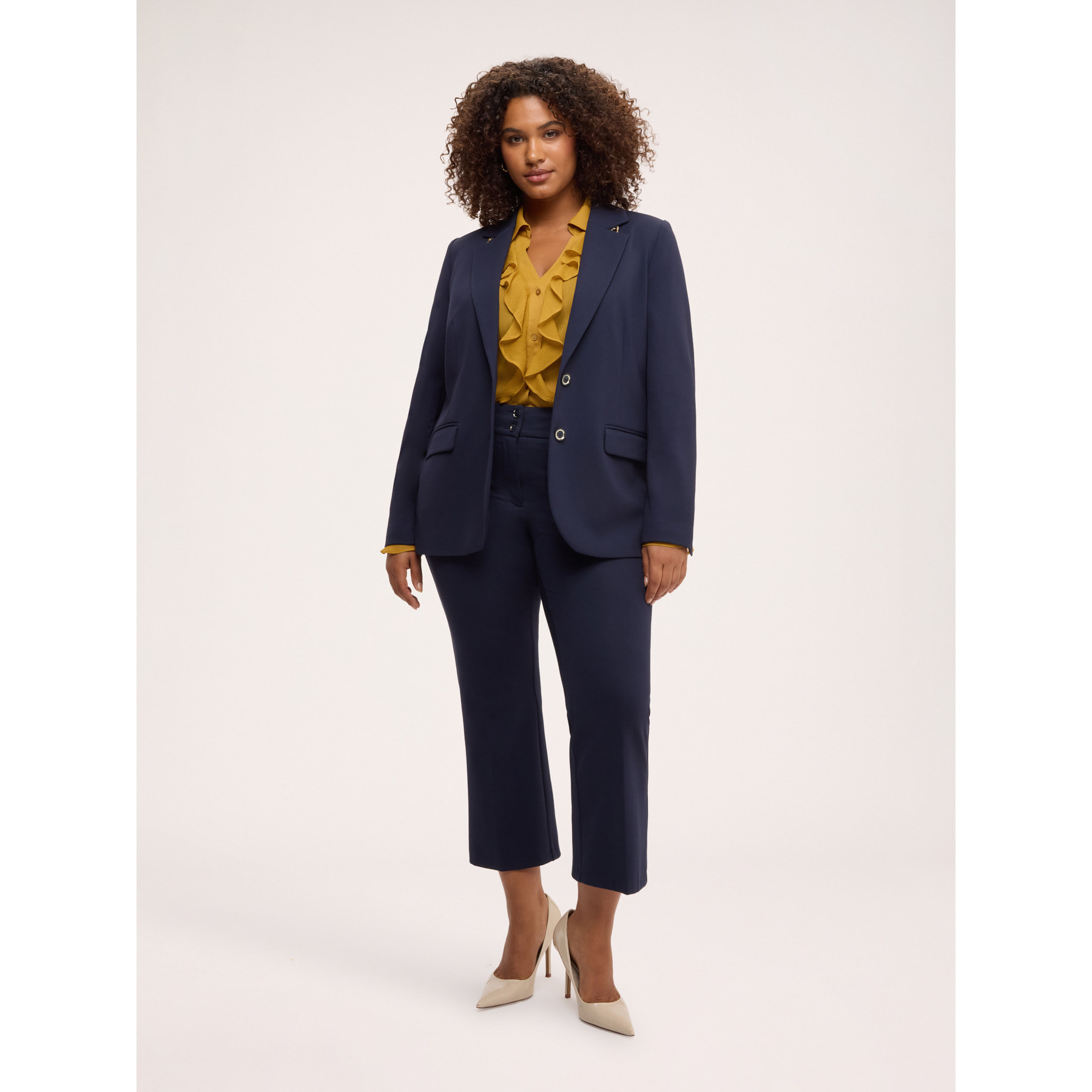 Fiorella Rubino - Pantalones Kick Flare en Punto Milano - Azul