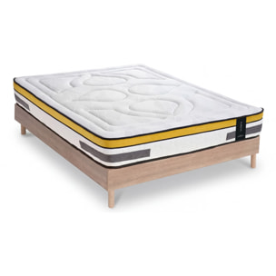 Ensemble Matelas Hybride Aubertin & Sommier Kit Bois, Ressorts Ensachés & Mousse Hyper Soft, 24 cm, Soutien Ferme