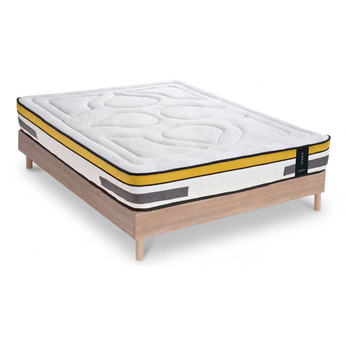 Ensemble Matelas Hybride Aubertin & Sommier Kit Bois, Ressorts Ensachés & Mousse Hyper Soft, 24 cm, Soutien Ferme