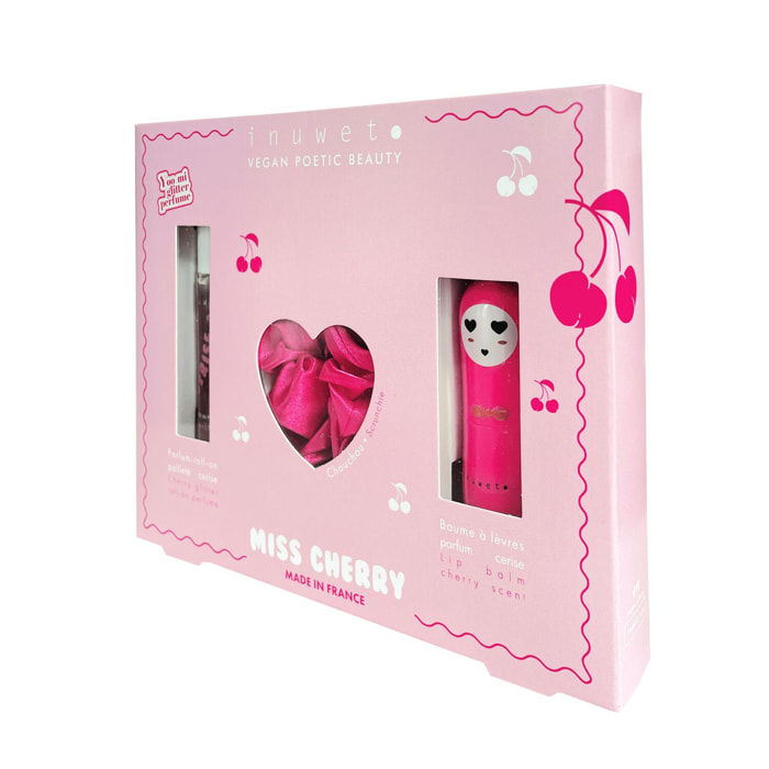 Miss Cherry - Coffret Parfum Roll-On Cerise 10 ml + Baume à Lèvres Cerise + un Chouchou