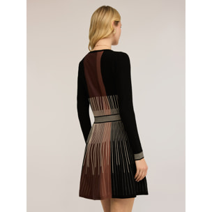 Motivi - Vestido flare de punto a rayas - Negro