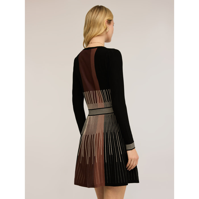 Motivi - Vestido flare de punto a rayas - Negro