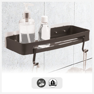 Étagère de douche rectangle stick adhésif noir "Blackalu"