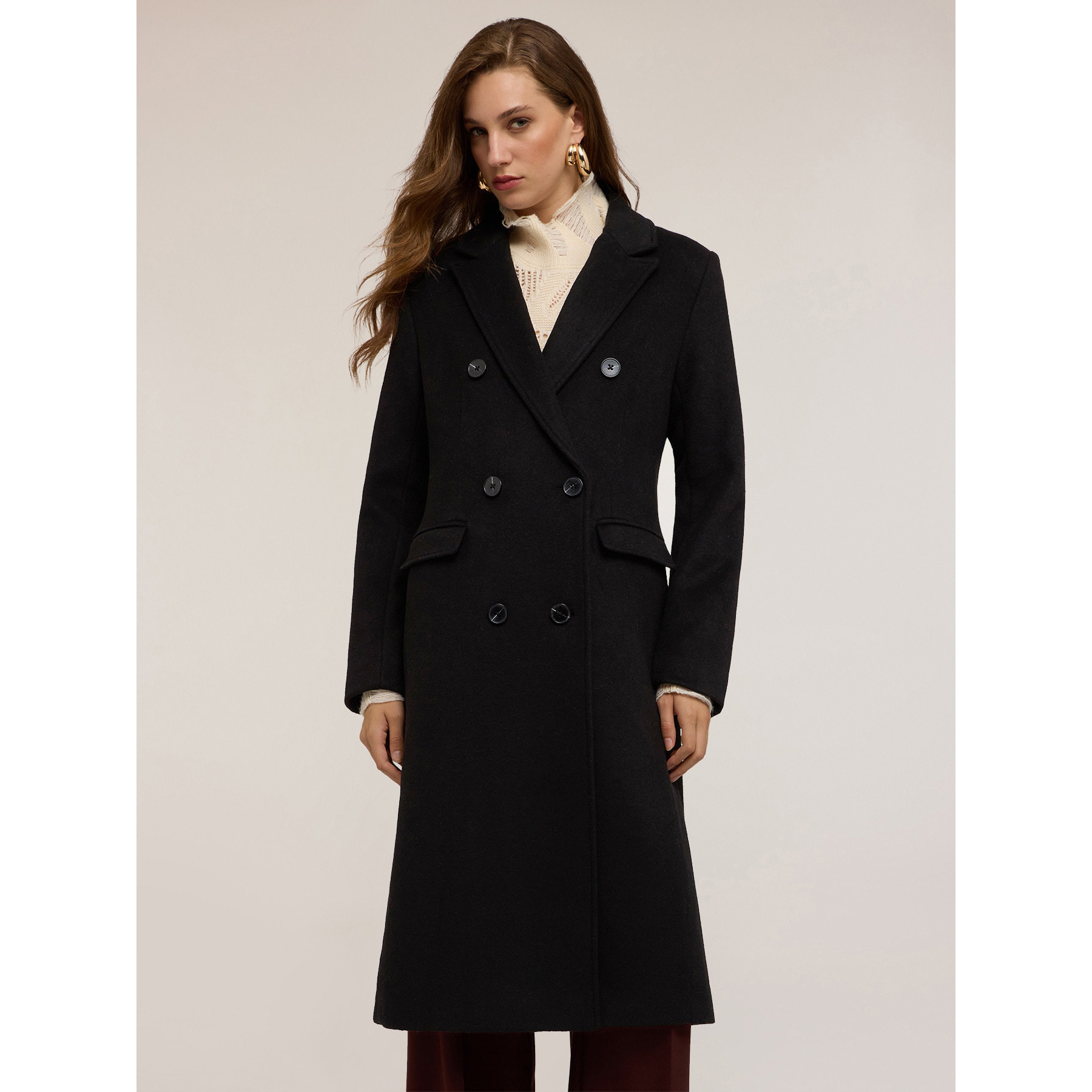 Motivi - Cappotto doppiopetto in drap misto lana - Nero