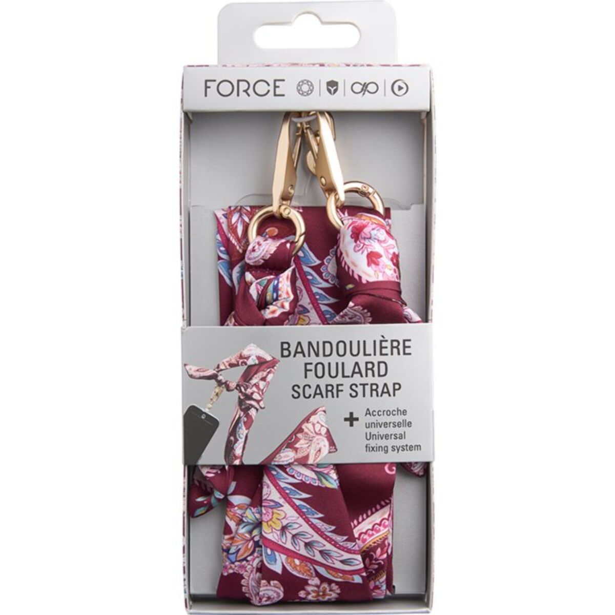 Cordon téléphone FORCE CASE Bandoulière bandana Bordeaux