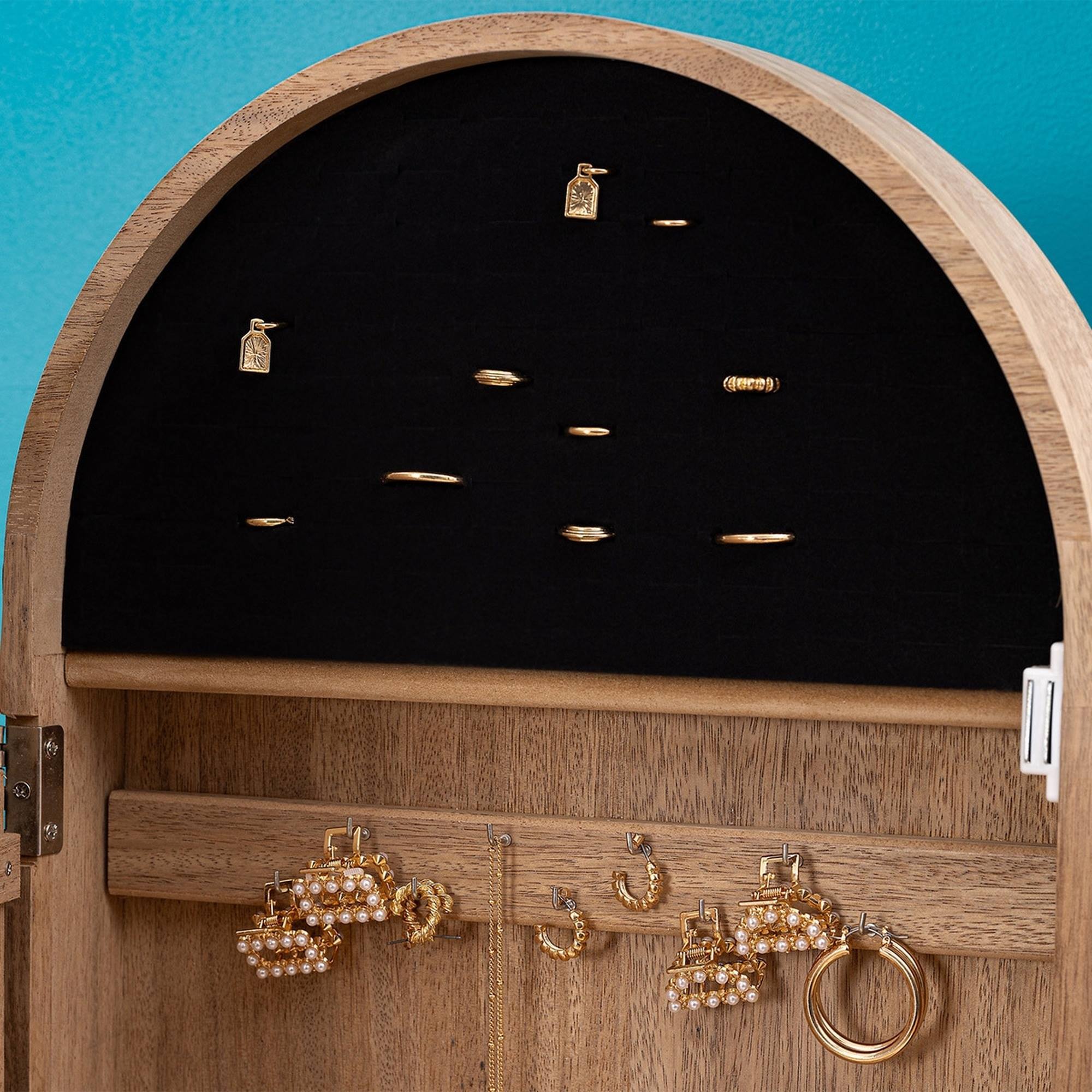 Armario joyero con espejo 'Soleya' madera natural H.145 cm