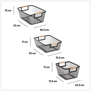 3 paniers de rangement métal Noir