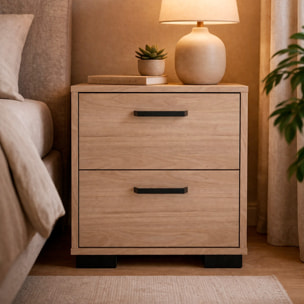 Comodino 2 Cassetti Notte Moderno Guide In Acciaio A Scorrimento Design Essenziale Salvaspazio Camera Da Letto Cameretta 40.2 x 39.8 x 44.3 Cm Rovere