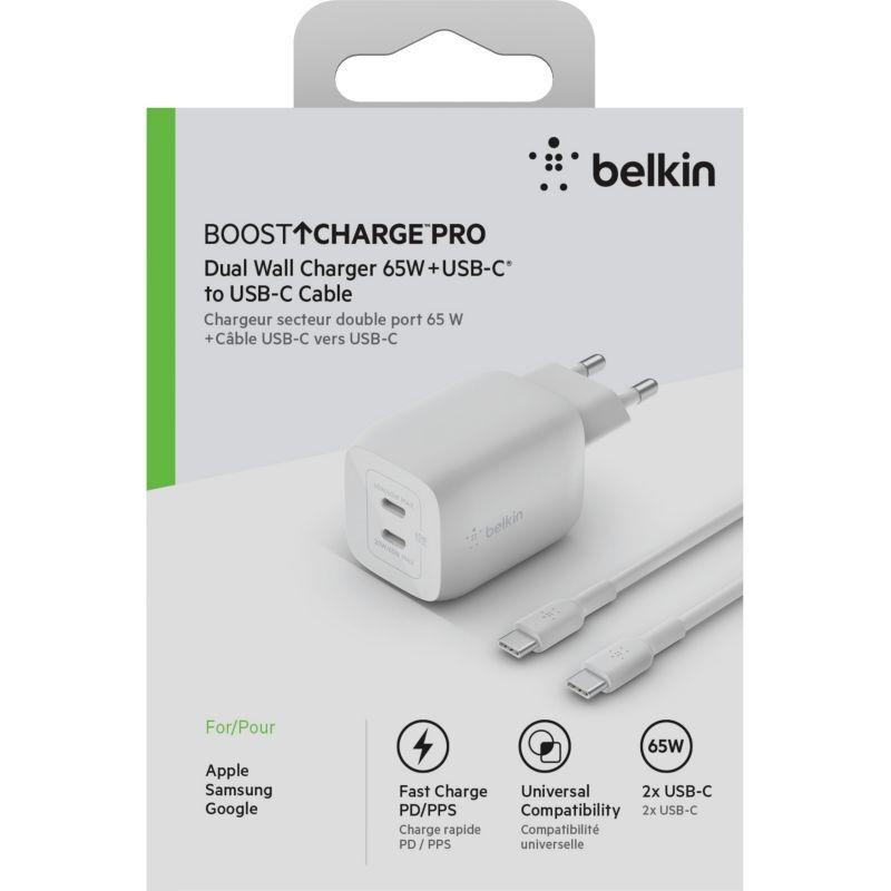 Belkin - Chargeur secteur BELKIN USB C x2 65W GaN PPS + Cable USB-C 2m