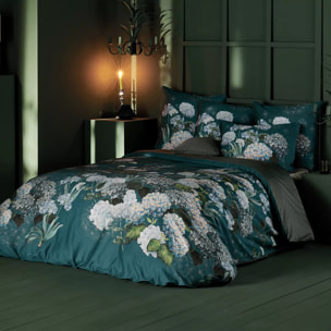 Housse de couette satin de coton 115 g/m² imprimé bleu vert Maelys satin canard