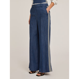 Motivi - Pantaloni palazzo effetto denim con bande laterali - Blu