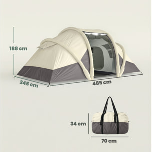 Tente gonflable camping 2-4 personnes 3 pièces auvent imperméabilité 3000mm crème taupe-gris