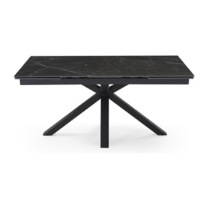 Table extensible céramique noir marbré 180/260cm - 8 piètements - UNIK