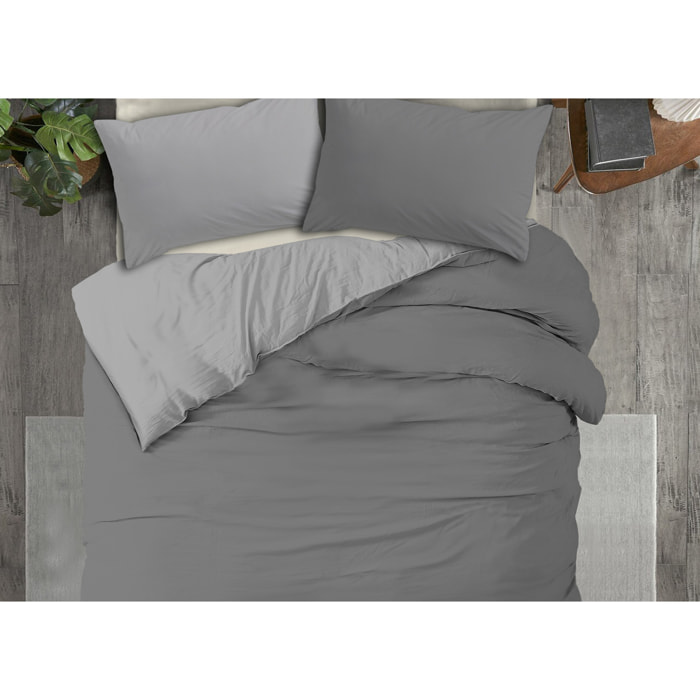 Copripiumino No Stiro Tinta Unita Bicolor Francesca Antracite Grigio