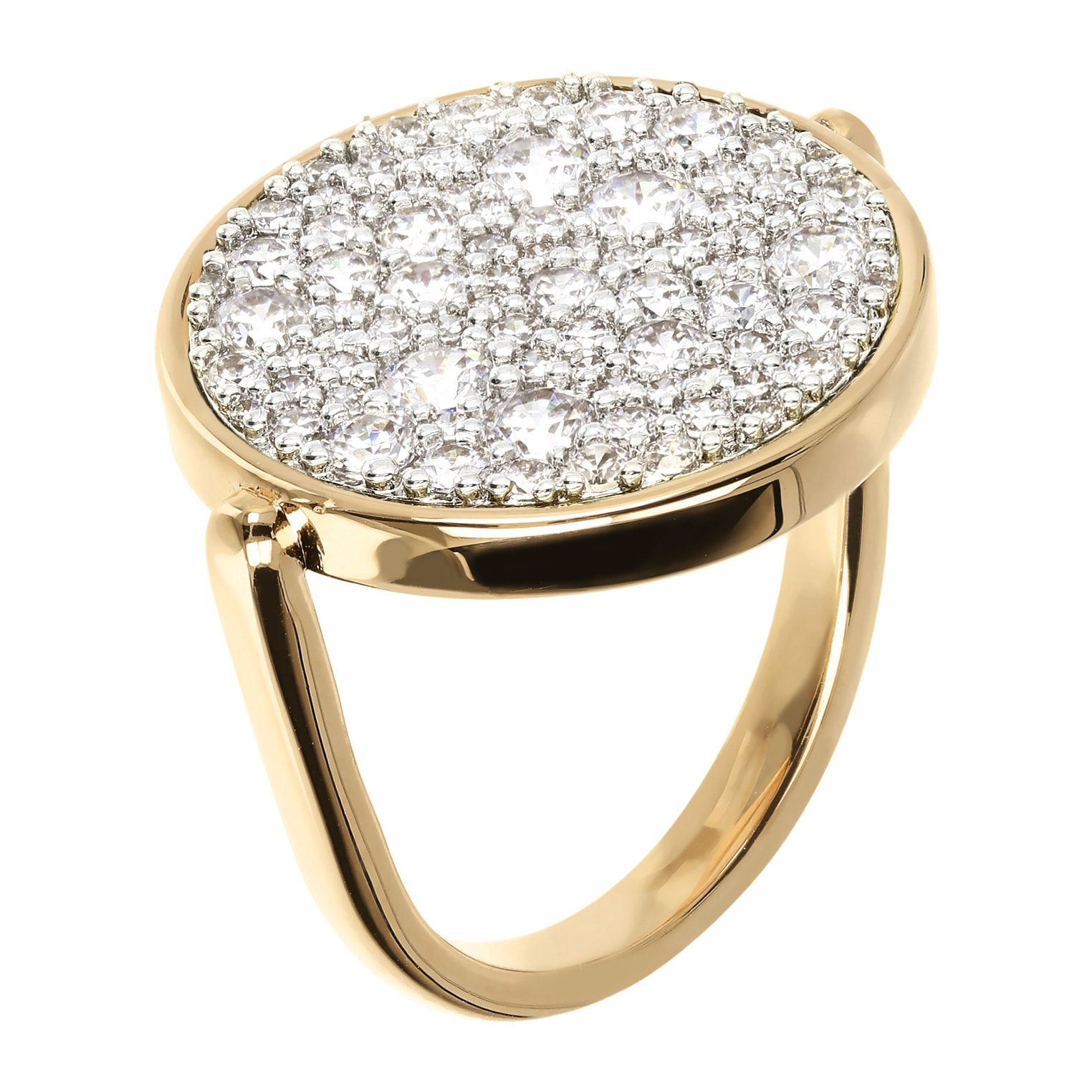 Anello Cocktail Golden con Tondo Pavé in Cubic Zirconia Placcato Oro Giallo 18kt