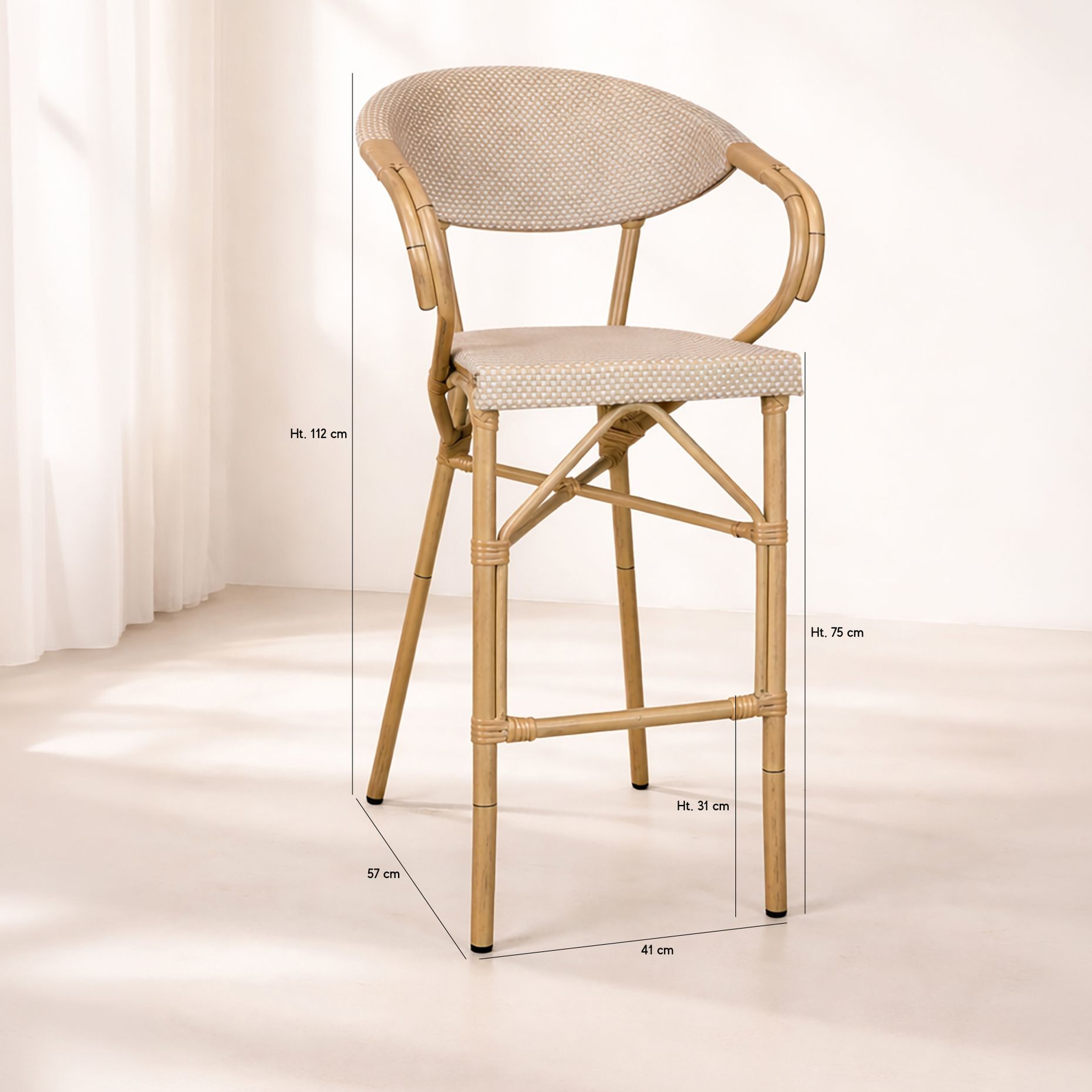 Lot de 2 fauteuils de bar en aluminium et effet rotin beige AMALFI