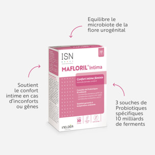 ISN - Mafloril Intima - Complément alimentaire à base de 3 souches de probiotiques - Soutien de la flore intime - 10 milliards de ferments - Cure 30 jours
