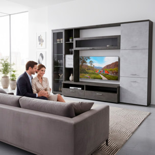 Parete Attrezzata Soggiorno Mobile Porta TV Con Vetrina E Cassetti Design Moderno Industrial Chic Con Ampio Vano TV 270 x 213 x 50 Cm Ossido E Grigio Cemento