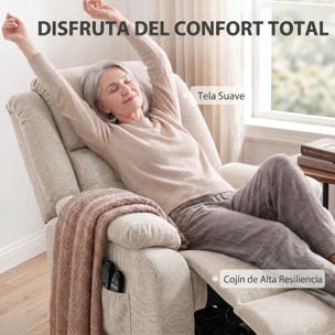 HOMCOM Sillón Relax Reclinable Eléctrico Levanta Personas Mayores con 8 Puntos Masaje Vibratorio y Calor, Sillón Elevador, Asiento Ancho, Puerto USB, Bolsillos, Reposapiés, de Terciopelo, Beige