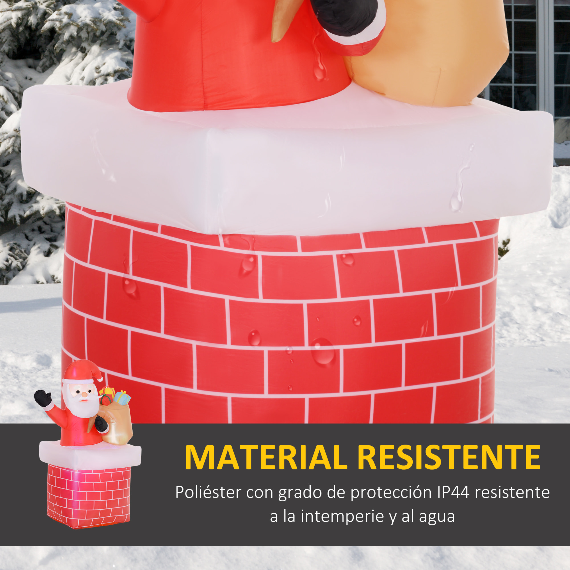 Papá Noel Inflable con Bolsa de Regalos Saliendo de una Chimenea Decoración Inflable Navideña con Luces LED para Exterior Rojo