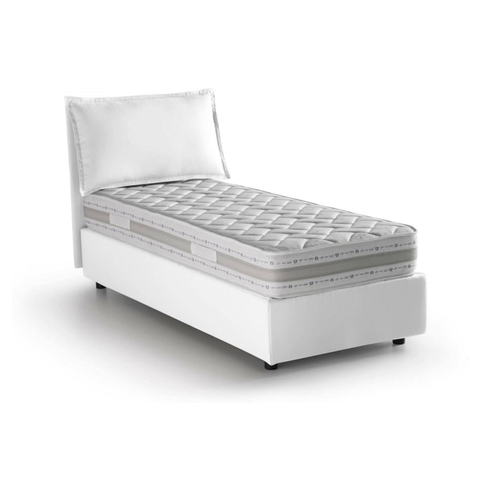 Letto singolo Armaduk, Letto contenitore con rivestimento in tessuto, 100% Made in Italy, Apertura frontale, con materasso Cm 80x190 incluso, Bianco
