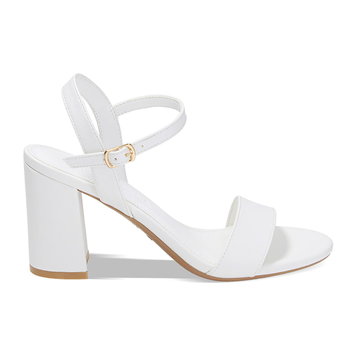 Sandali bianchi con cinturino, tacco 8 cm