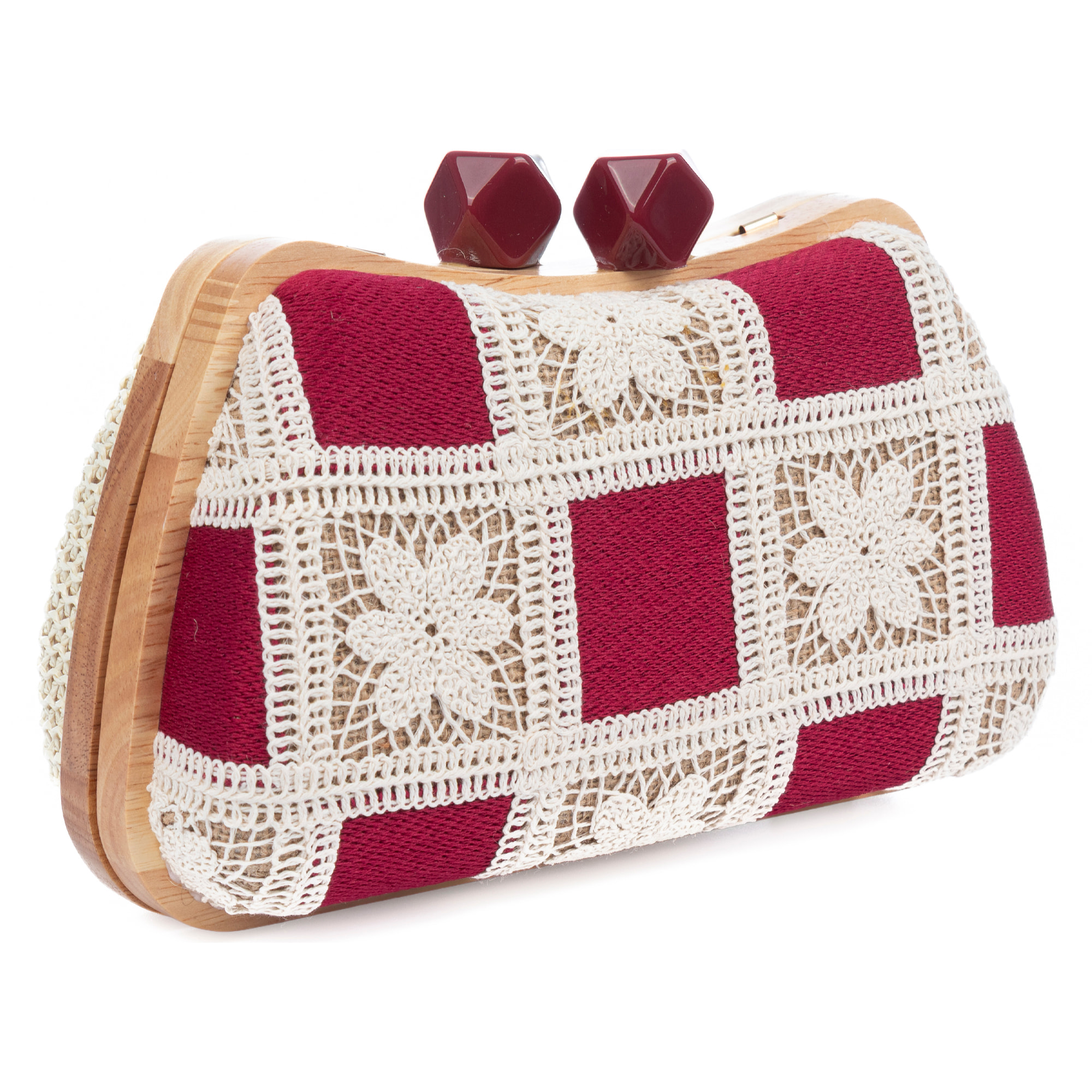 Bonamico Bolso bandolera Mujer. Fabricado en madera natural, algodón y paja trenzada.