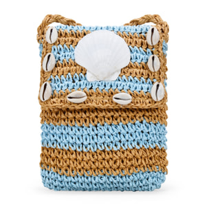 Bolso para móvil azul en rafia con conchas