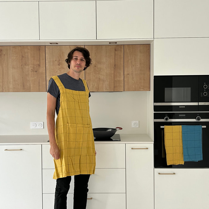 Tablier de cuisine en lin et coton, TISSAGE GRAPHIQUE