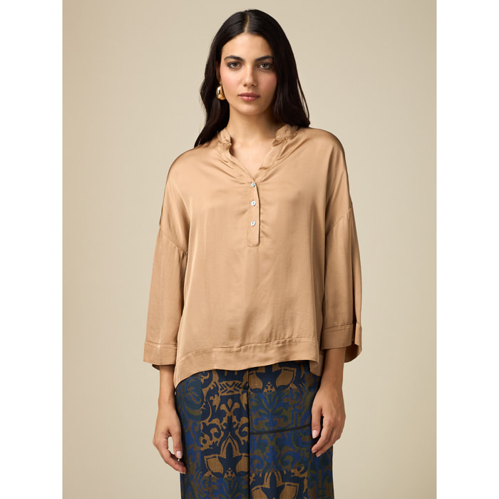 Oltre - Blusa en raso de viscosa - Beige