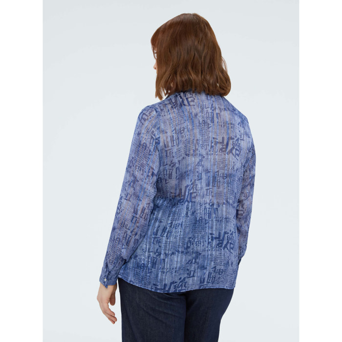 Fiorella Rubino - Camisa en crepón con estampado lettering - Azul