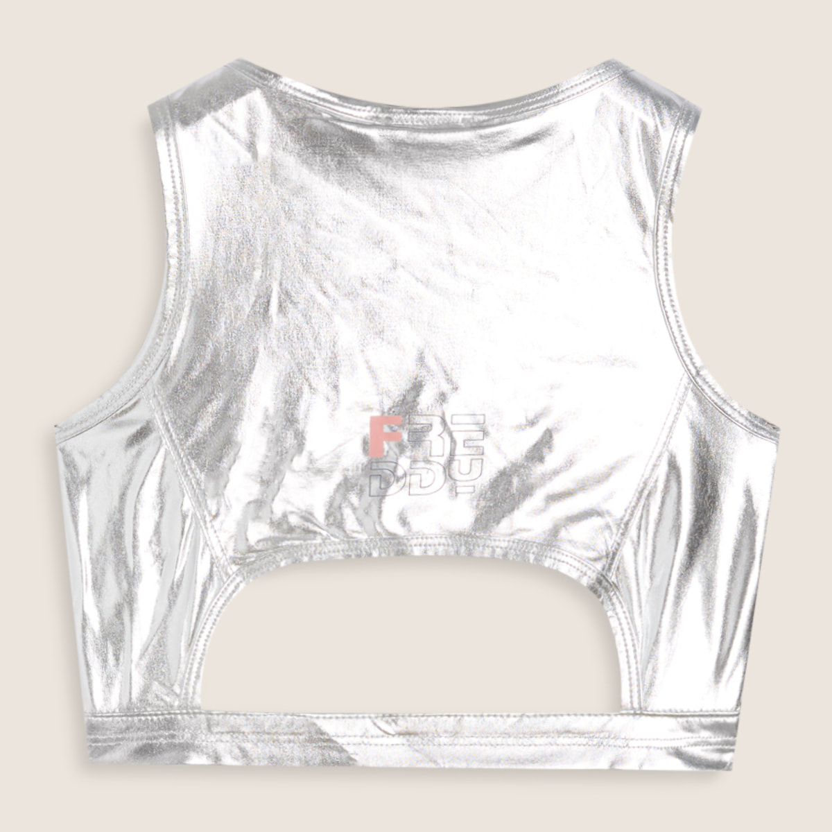 Top Bambina in Tessuto Tecnico Argento con Cut Out