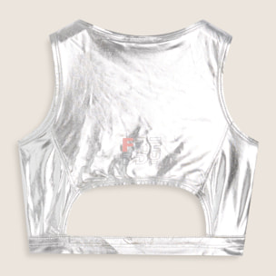 Top Bambina in Tessuto Tecnico Argento con Cut Out