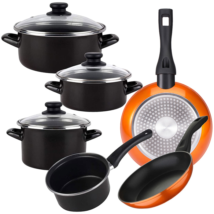 Bateria de cocina 7 piezas MAGEFESA Kenia de acero vitrificado con juego de sartenes (20/24 cm) BERGNER Neon Classic en aluminio forjado