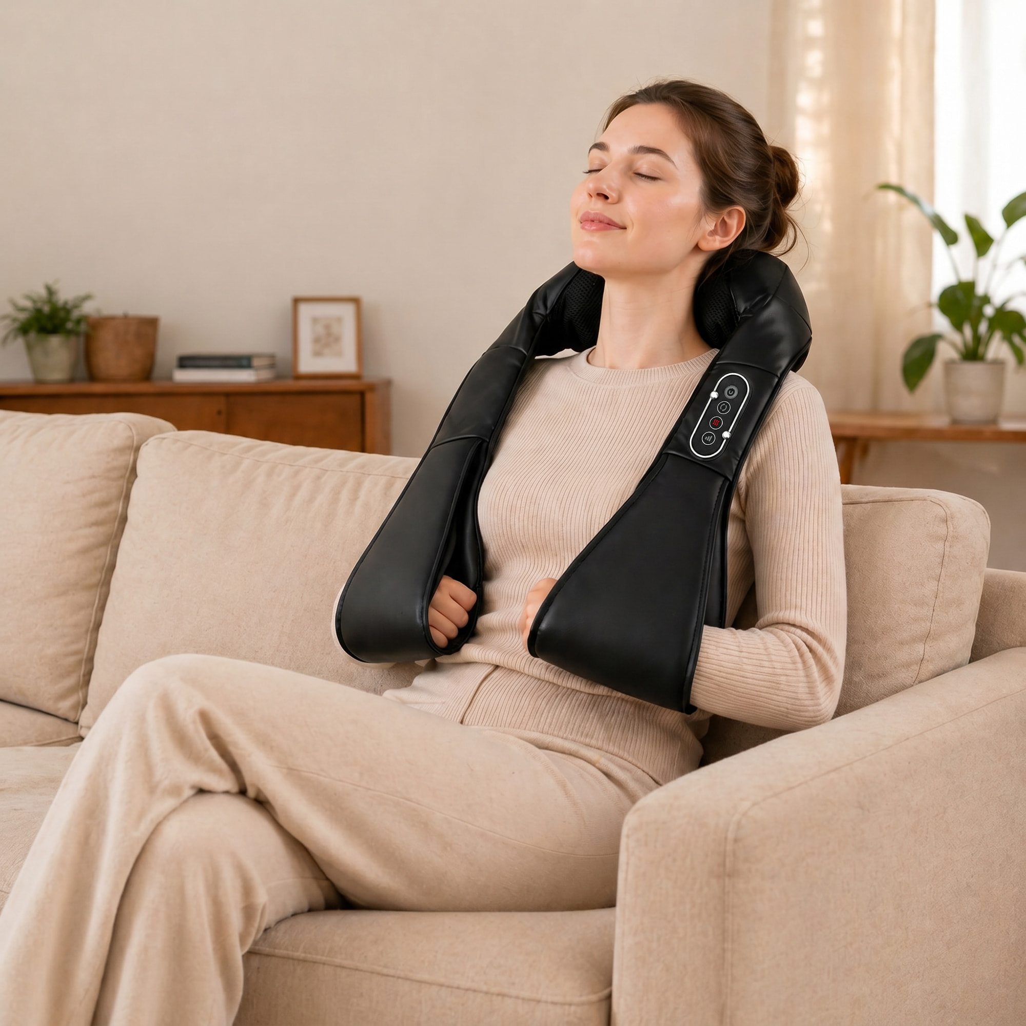 Masajeador Cervical y Espalda con Calor y 8 Nodos Shiatsu, 3 Intensidades de Amasamiento 3D Masajeador de Cuello y Hombros, para Aliviar la Fatiga Muscular en Casa, Oficina y Coche