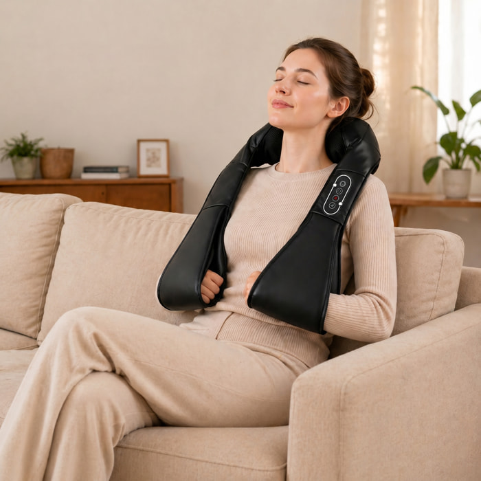 Masajeador Cervical y Espalda con Calor y 8 Nodos Shiatsu, 3 Intensidades de Amasamiento 3D Masajeador de Cuello y Hombros, para Aliviar la Fatiga Muscular en Casa, Oficina y Coche