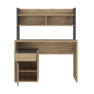 Bureau et sur-meuble avec caisson amovible effet bois et gris foncé - L110 CM - KIARA