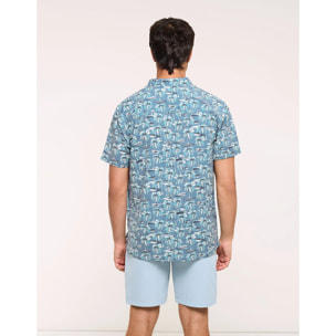 Camisa Estampado Tropical Azul - Pastelpalm