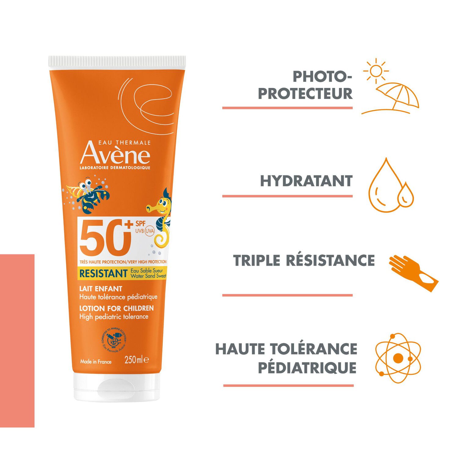 Lait Enfant SPF50+ - Protection Solaire Résistant Eau Sable Sueur 250 ml