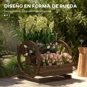 Jardinera de Madera Macetero Exterior de 3 Niveles Diseño de Escalera y Forma de Ruedas Orificios de Drenaje Huerto Urbano Cultivos Plantas Flores en Terraza Jardín 61x62x57 cm