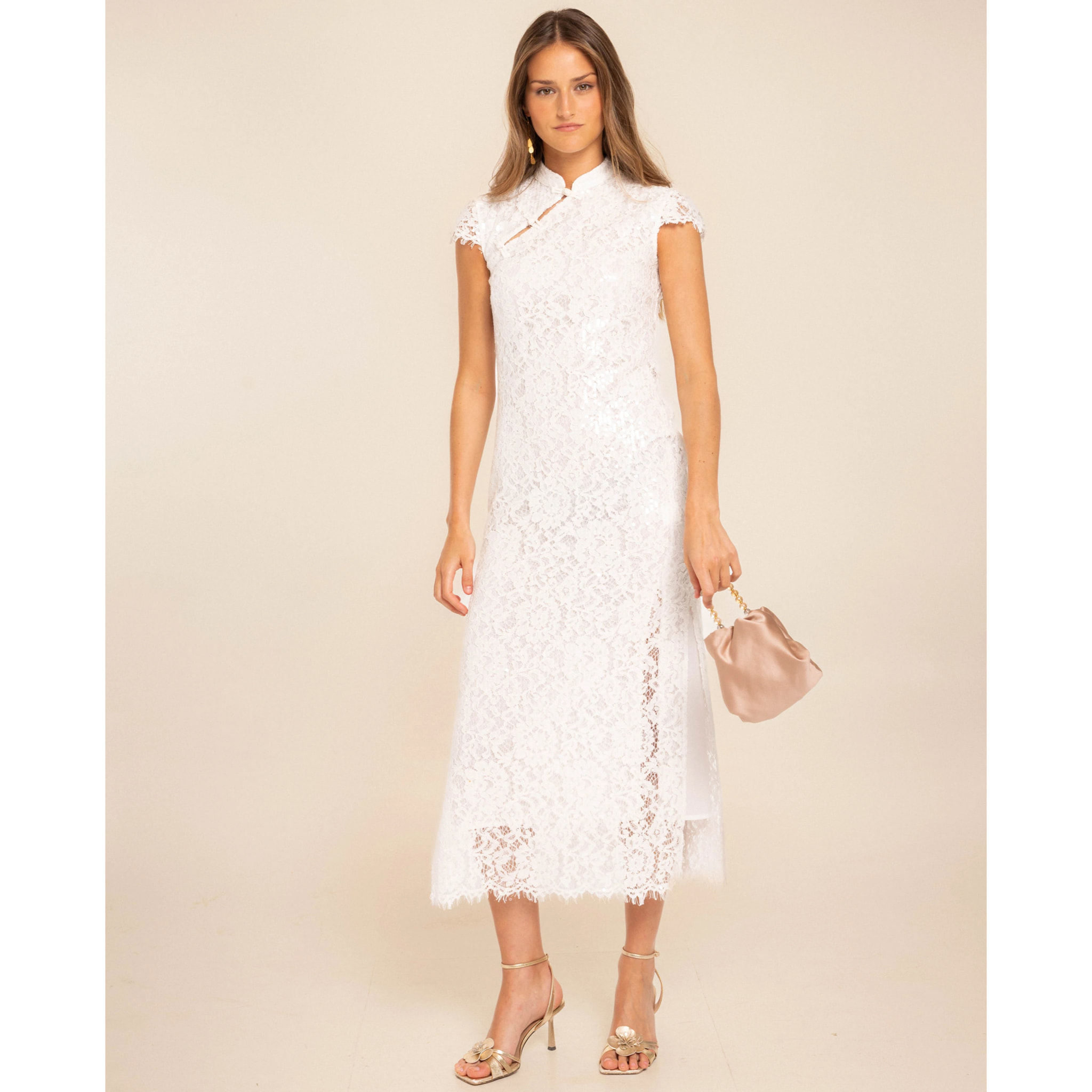 Vestido midi de encaje con lentejuelas