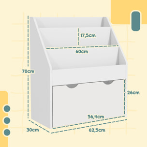 Bibliothèque étagère multi-rangement enfant - 3 étagères, grand tiroir - MDF blanc