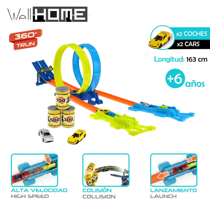 Well home juguete de pista de carreras de 163cm con coches