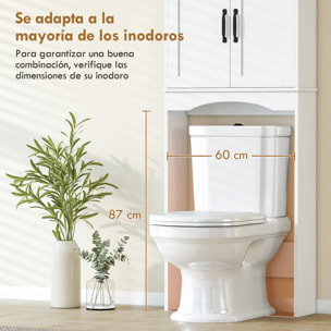 Mueble sobre Inodoro, Armario sobre Inodoro, Mueble de Baño con 2 Puertas de Cierre Silencioso, Estante Abierto para Lavanderías, Espacios Pequeños, 64x21x173,5 cm, Blanco