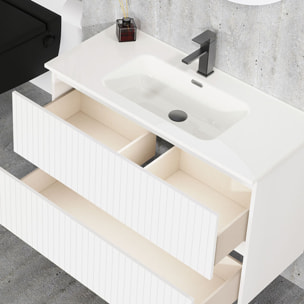 Conjunto de Baño Miya | Mueble de Baño Suspendido | 100 cm Blanco| Dos Cajones | Lavabo Encastrado | No incluye Espejo | Alday