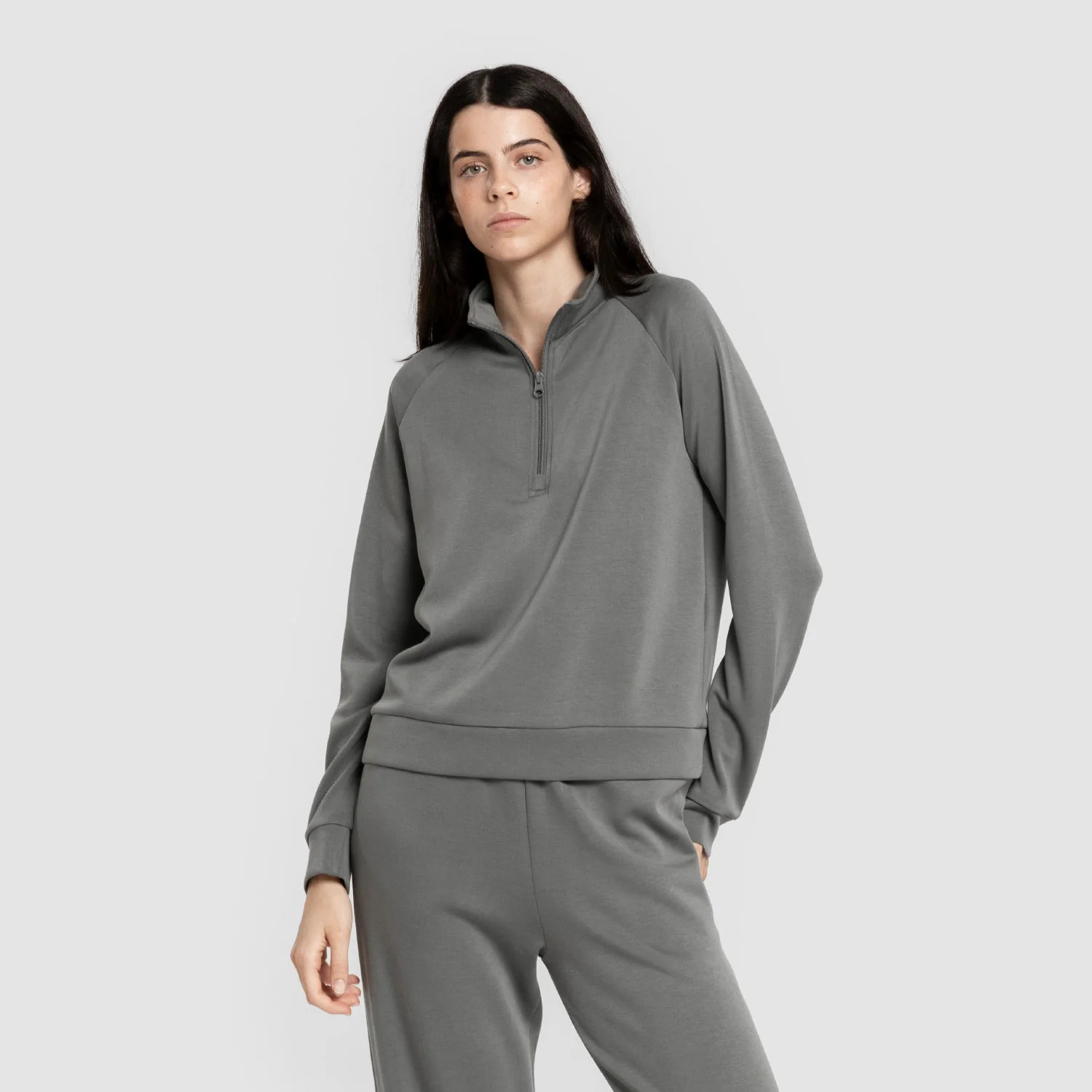 Felpa con mezza zip in stile modal da donna acquamarina