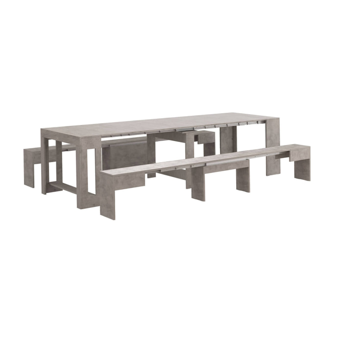 Panca Quedan, Set di 2 sedute per tavolo da pranzo, Panche allungabili, 290x25h45 cm, Grigio