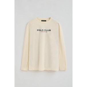 Maglietta ecrù a maniche lunghe con logo Established 2012 Polo Club