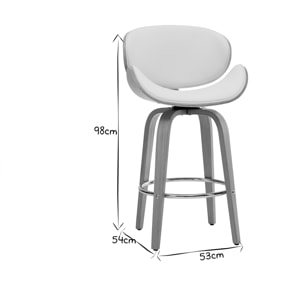 Tabouret de bar pivotant blanc et bois clair H68 cm pivotant 360° WALNUT