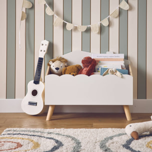 Coffre à jouets enfant effet bois. blanc. L 58 x P 28 x H 44.5 cm